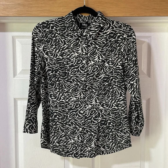 MG Silk Collection Shirt Casual Animal Print Button Down Blouse Black Size M - Picture 2 of 9